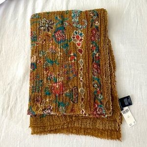 Anthropologie Scarf - Floral Mustard Golden Boho Print - New With Tags
